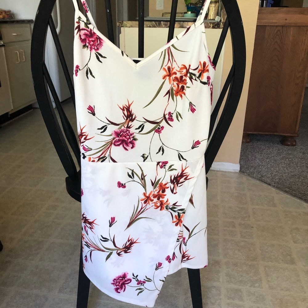 Floral romper with front flap and spaghetti straps